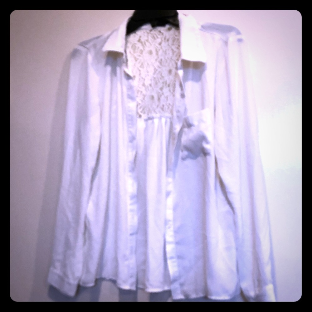 White chiffon button-down